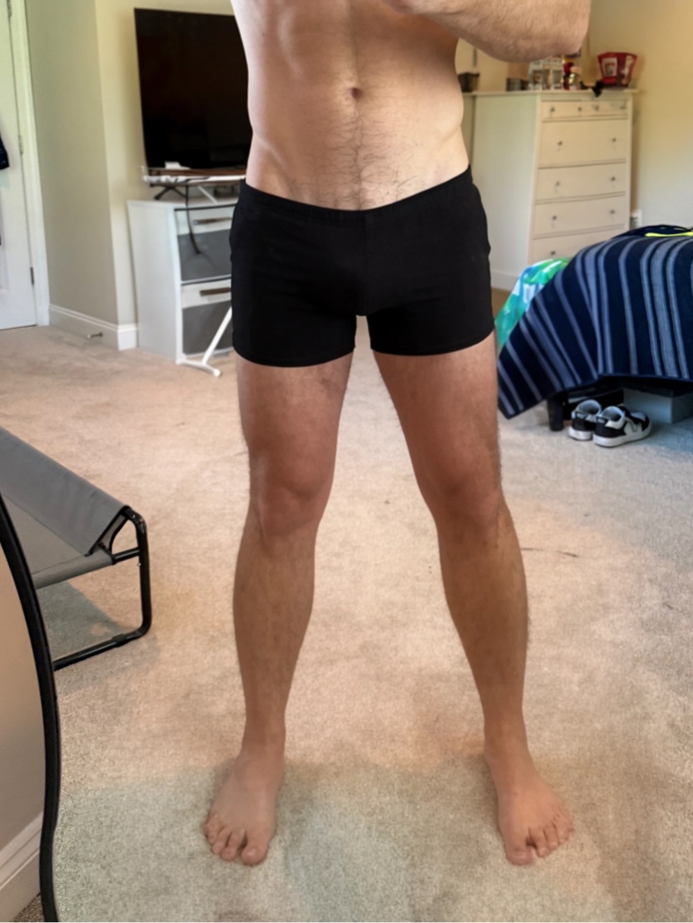 Men's Black BOSS square cut swim trunk XL.
